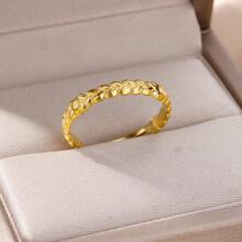 小麥鉚釘打開圓環適合女士,簡約風格不銹鋼手指圓環可調節時尚首飾類 - 金黃色 - 查看 4