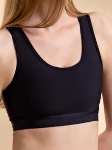 Top de bikini liso de talla grande para verano - Negro - Ver 2