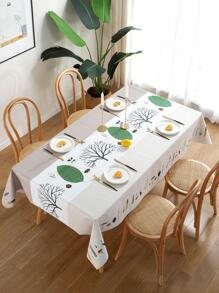 1入組防水桌布帶大樹和樹葉圖案 - 彩色 - 查看 1