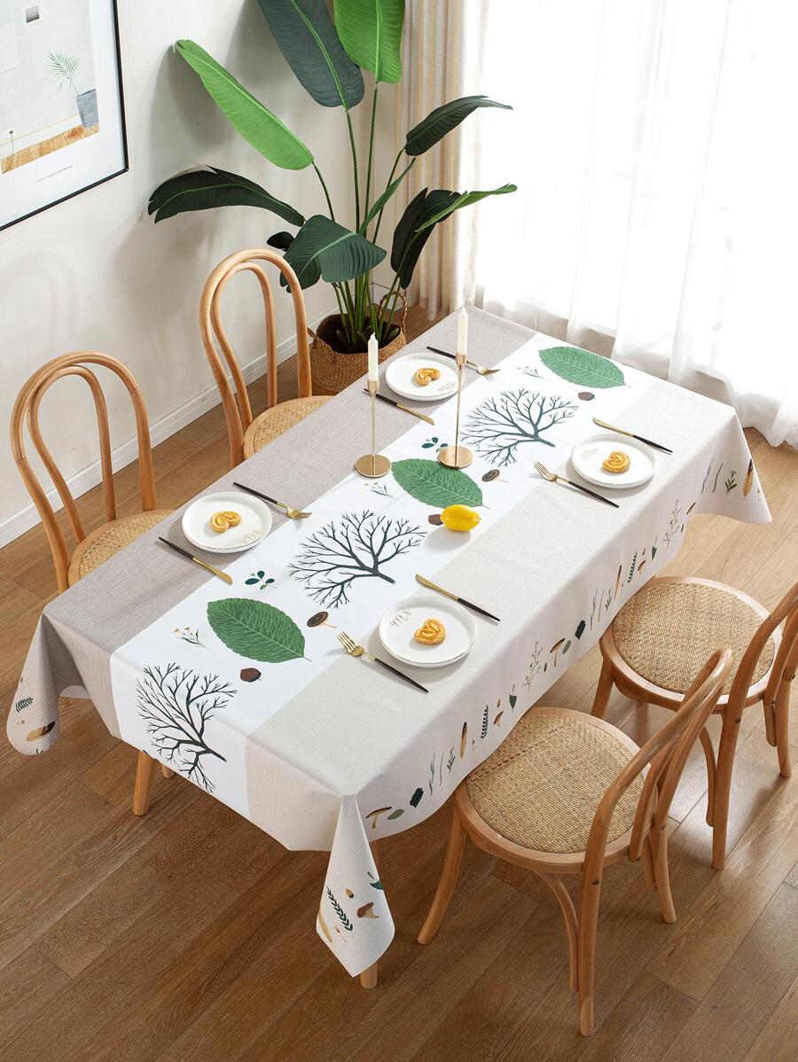 1入組防水桌布帶大樹和樹葉圖案 - 彩色 - 查看 1
