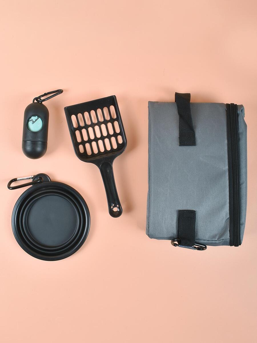 1 pieza plegable Cama de arena para gatos Cesta & 1 pieza Pala de arena para gatos & 1 pieza Bol & 1 pieza Bolsa de heces Set - Multicolor - Ver 1