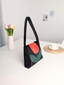 Metoo Tiramitu 1 件黑色大童簡約紅色鬱金香圖案防水複合磁鐵扣閉合單肩包 - 黑色 - 查看 3