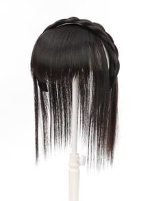 直筒合成纖維假髮頭套帶劉海 - Black-brown - 查看 2