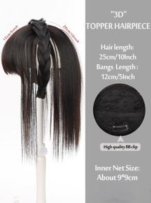 直筒合成纖維假髮頭套帶劉海 - Black-brown - 查看 5