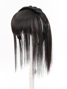 直筒合成纖維假髮頭套帶劉海 - Black-brown - 查看 1
