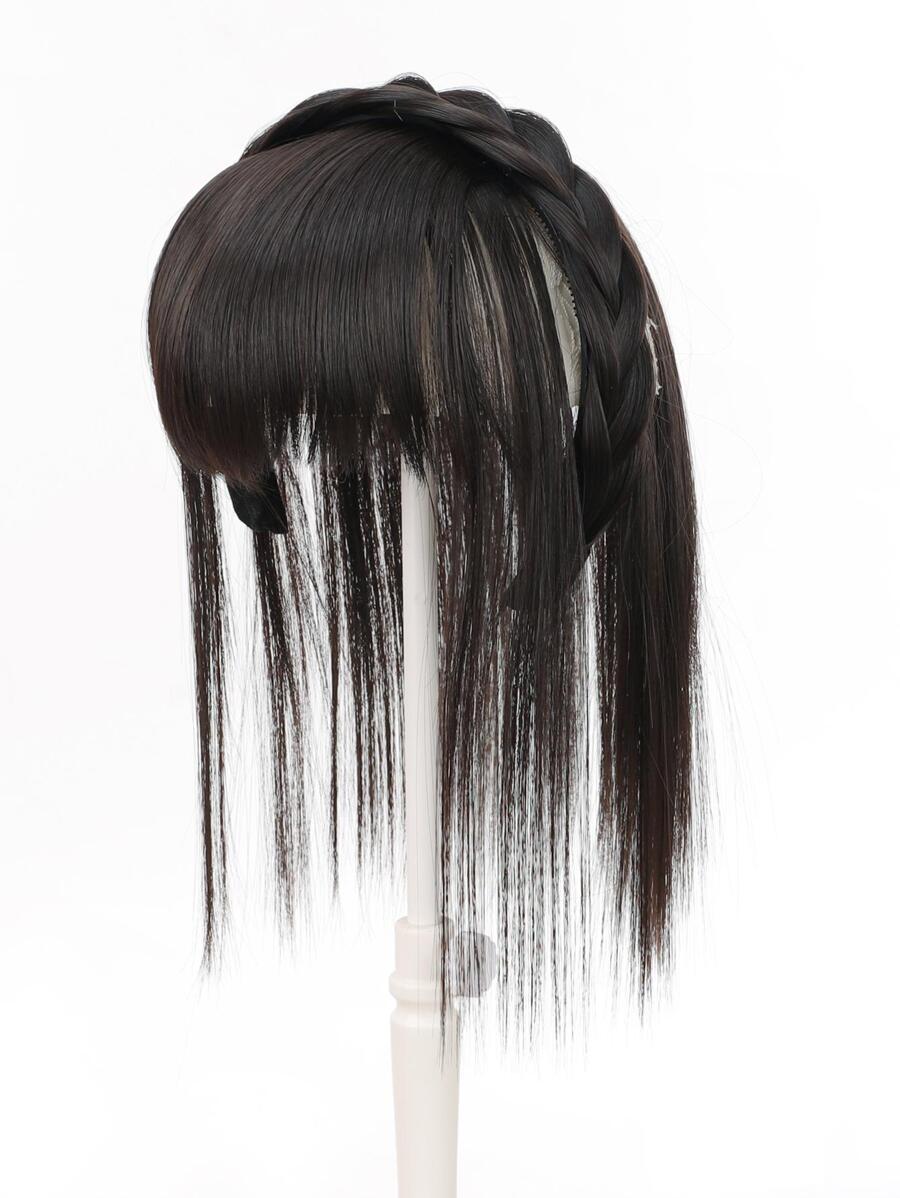 直筒合成纖維假髮頭套帶劉海 - Black-brown - 查看 1
