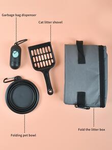 1 pieza plegable Cama de arena para gatos Cesta & 1 pieza Pala de arena para gatos & 1 pieza Bol & 1 pieza Bolsa de heces Set - Multicolor - Ver 6