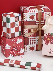 6 Sheets Flower & Checkered Pattern Gift Wrapping Paper - Multicolor - View 3