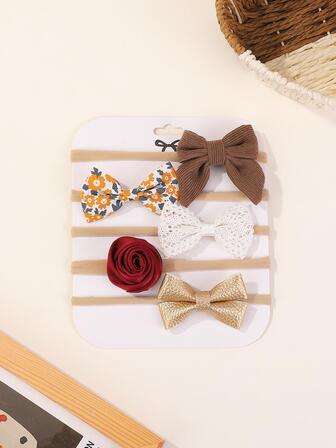 5入組嬰兒花和蝴蝶結裝飾可愛髮帶適用於頭髮裝飾用品