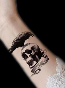 1pc Impermeable De Los Hombres De Larga Duración Águila Y Calavera Tatuaje Pegatina Para Brazo, Resistente Al Sudor - Negro - Ver 3