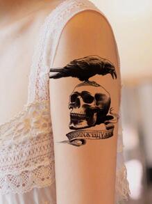 1pc Impermeable De Los Hombres De Larga Duración Águila Y Calavera Tatuaje Pegatina Para Brazo, Resistente Al Sudor - Negro - Ver 1