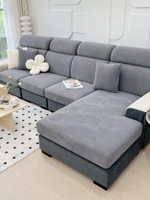 1pc Striped Jacquard Stretchy Sofa Seat Cover - Dark Grey - View 4