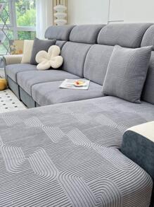 1pc Striped Jacquard Stretchy Sofa Seat Cover - Dark Grey - View 1