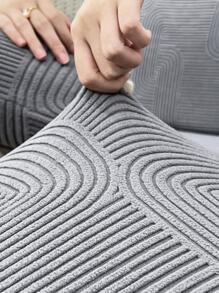 1pc Striped Jacquard Stretchy Sofa Seat Cover - Dark Grey - View 6