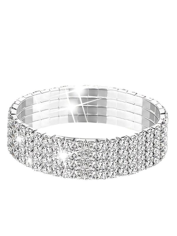 4 Rows Elastic Rhinestone Bracelet SHEIN USA
