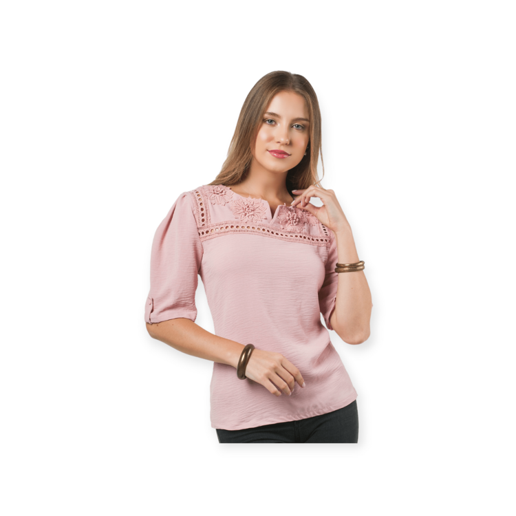 3/4 SLEEVE Blouse - Pink - View 1