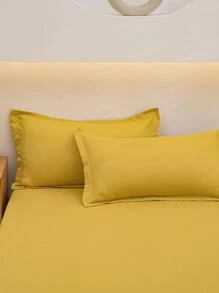 3 Cái/bộ Đồng Màu Tấm Phẳng Bộ Không Chất Độn, Bộ Ga Giường Vải Tối Giản Cho Gia Đình - Màu vàng - Xem 5