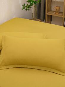 3 Cái/bộ Đồng Màu Tấm Phẳng Bộ Không Chất Độn, Bộ Ga Giường Vải Tối Giản Cho Gia Đình - Màu vàng - Xem 4