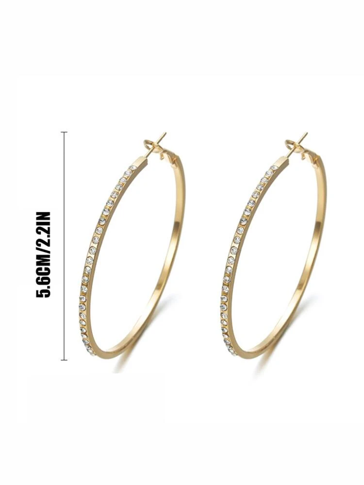 1pair Rhinestone Decor hoop earrings