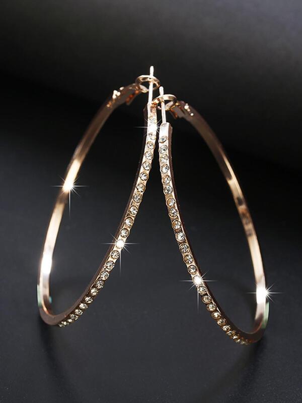 1pair Rhinestone Decor Hoop Earrings