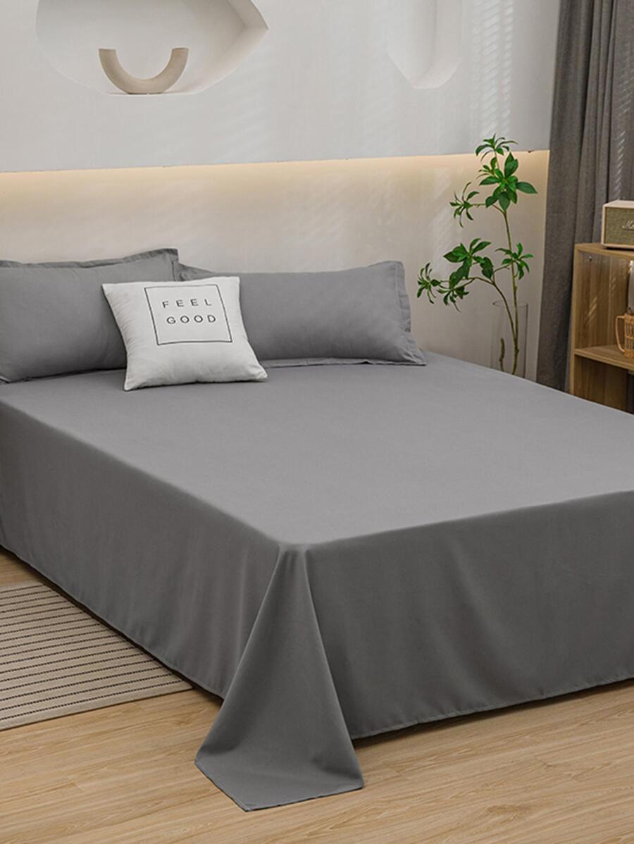 3入組/套素色床單套裝不附帶極簡風格織物床單套裝適用於家庭 - 淺灰色 - 查看 1