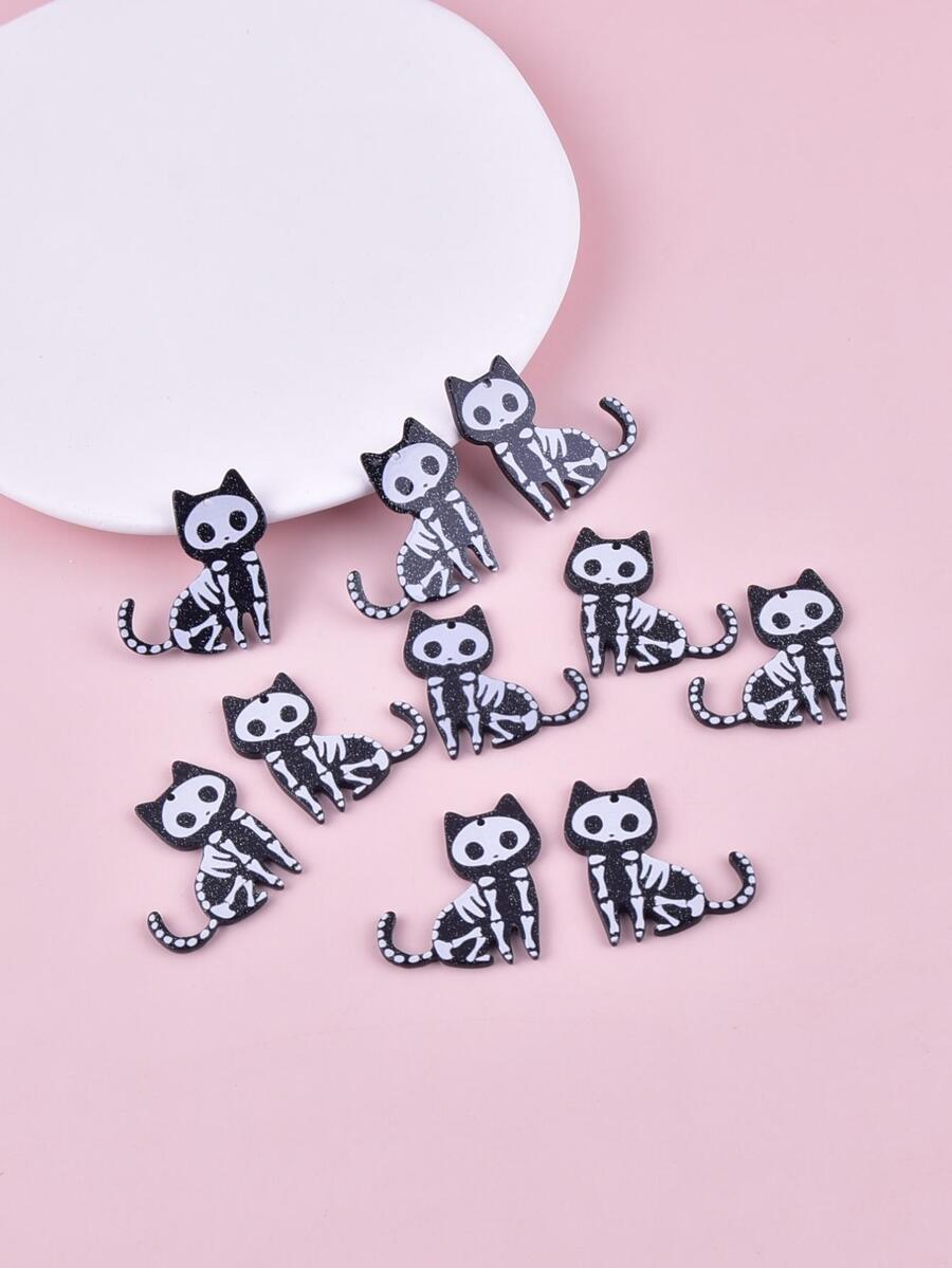 10 Cái/bộ Halloween Đầu Lâu Mèo Acrylic Mặt Dây Chuyền Hạt Cho Tự Làm Bông Tai Vòng Cổ Trang Sức Làm - màu đen - Xem 1