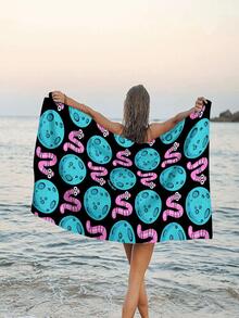 1pc Digital Print Beach Towel With Planets And Worms Pattern For Home, Life And Bathroom - Multicolor - View 1