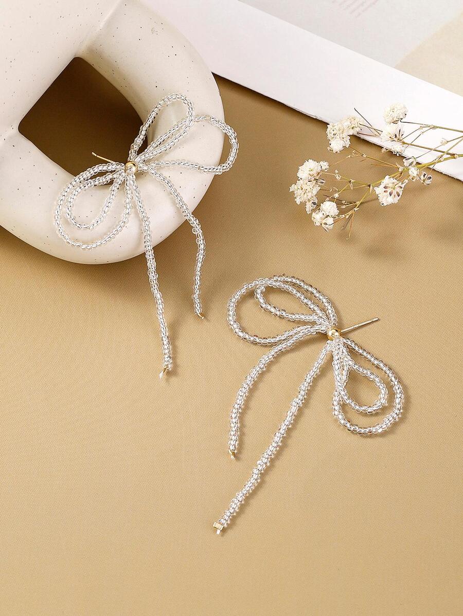 1pair Exquisite & High-end Bowknot & Tassel Dangle Earrings, Fashion & Versatile & Fresh Earrings