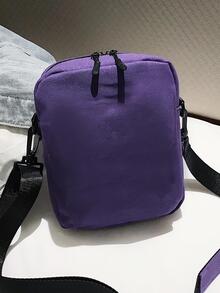 简约纯色翻盖方形帆布斜挎包，休闲风格，适合学生 - 紫色 - 查看 5