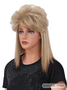 80年代金色鲻鱼头假发，带刘海，适合70年代迪斯科嬉皮士派对，长款女士假发，80、90年代摇滚派对装扮，耐热合成纤维，70年代假发 - 亞麻金 - 查看 3