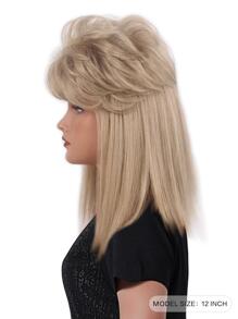 80年代金色鲻鱼头假发，带刘海，适合70年代迪斯科嬉皮士派对，长款女士假发，80、90年代摇滚派对装扮，耐热合成纤维，70年代假发 - 亞麻金 - 查看 4