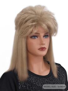 80年代金色鲻鱼头假发，带刘海，适合70年代迪斯科嬉皮士派对，长款女士假发，80、90年代摇滚派对装扮，耐热合成纤维，70年代假发 - 亞麻金 - 查看 2