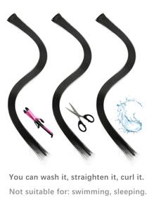 8 片彩色夹式接发，20 英寸长直发，夹式合成假发，万圣节角色扮演装扮时尚派对圣诞节狂欢节音乐节新年礼物（白色） - 黑色 - 查看 5