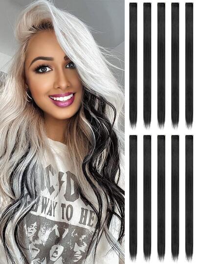 10片彩色夹式接发，20英寸直发合成假发，适用于万圣节装扮、圣诞节、派对、音乐节、新年礼物，女士（红色）