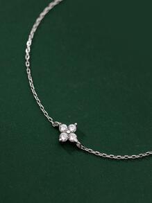 1件四叶花立方氧化锆手链，情人节或母亲节送给女性的礼物 - 銀色 - 查看 5