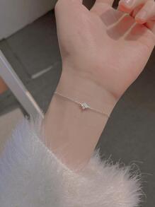 1件四叶花立方氧化锆手链，情人节或母亲节送给女性的礼物 - 銀色 - 查看 3