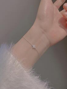 1件四叶花立方氧化锆手链，情人节或母亲节送给女性的礼物 - 銀色 - 查看 2