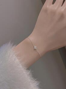 1件四叶花立方氧化锆手链，情人节或母亲节送给女性的礼物 - 銀色 - 查看 4