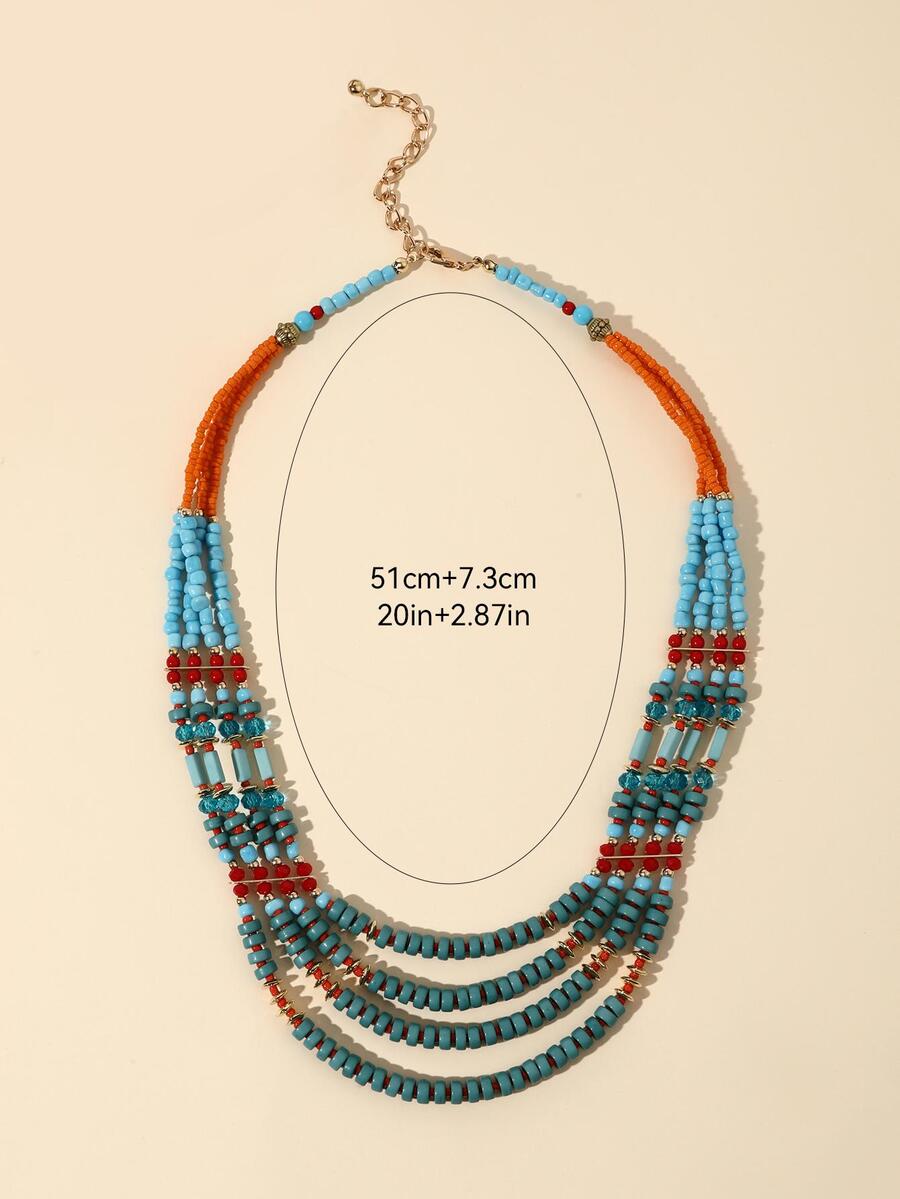 一件誇張的尼泊爾波西米亞風格多層串珠戒型項鍊,適合女性日常佩戴 - 彩色 - 查看 1