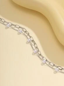 2 Chiếc Nữ Vintage Phong Cách Đơn Giản Ngọc Trai Giả Trang Trí Nhiều Lớp Dây Thắt Lưng Đi Biển Thường Kỳ Nghỉ - Bạc - Xem 4