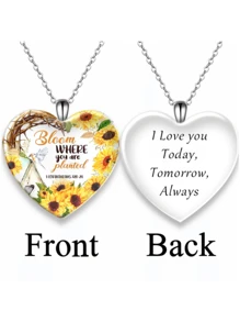 1入組女士鋅合金向日葵吊墜項鍊 - 銀色 - 查看 2