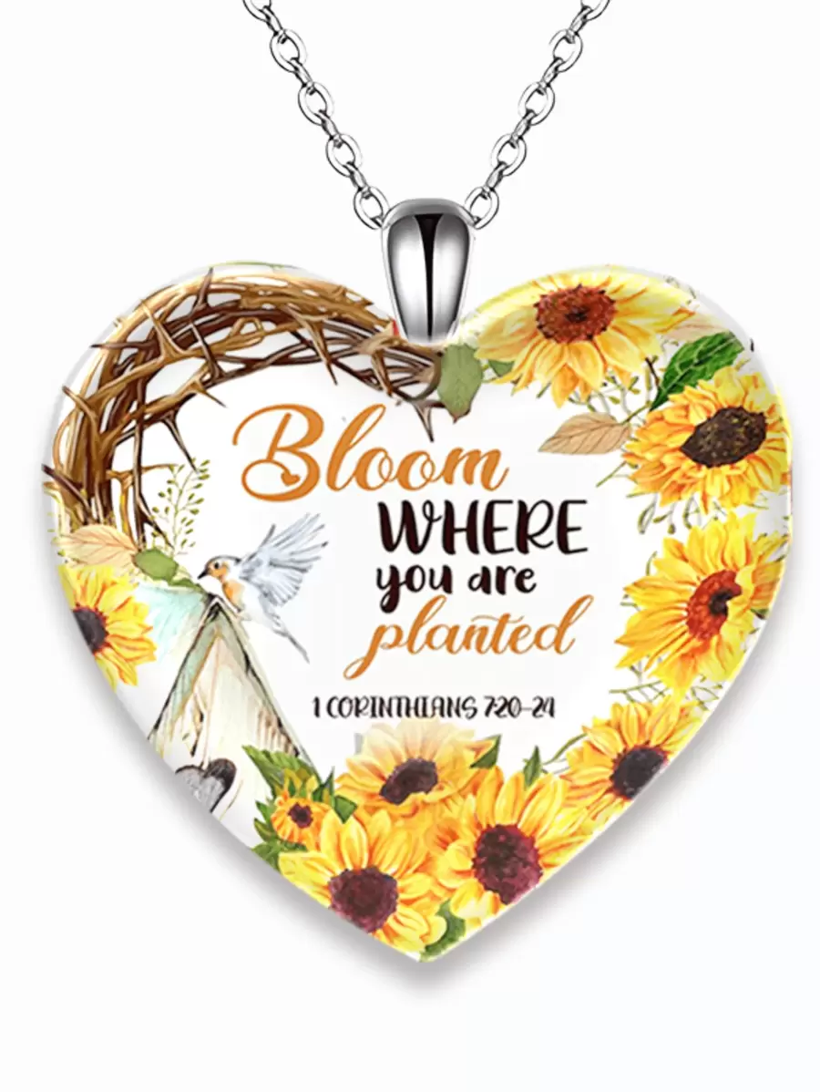 1入組女士鋅合金向日葵吊墜項鍊 - 銀色 - 查看 1