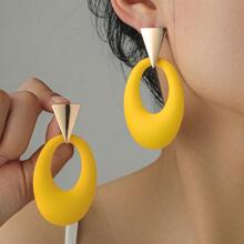 1 Đơn Giản & Sáng Tạo Xịt Hình Học Rỗng Ra Hình Elip Bông Tai Nữ - Màu vàng - Xem 1