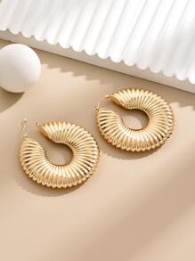 1 Pair Classic Geometric Minimalist Earrings, Hollow Round Hoop Earrings, Fashionable & Versatile Women Jewelry - Yellow Gold - View 2