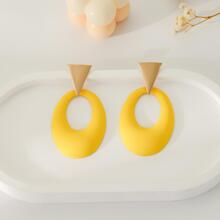 1 Đơn Giản & Sáng Tạo Xịt Hình Học Rỗng Ra Hình Elip Bông Tai Nữ - Màu vàng - Xem 3