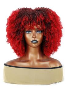 短捲髮紅色合成纖維編織假髮適合女士 - 漸層 - 查看 1