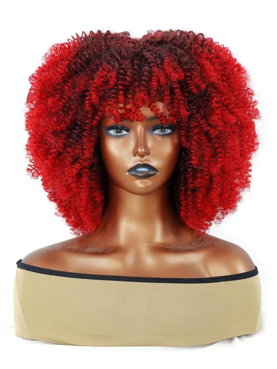 短捲髮紅色合成纖維編織假髮適合女士 - 漸層 - 查看 1