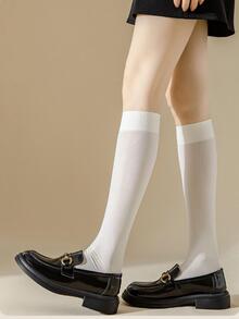 素色高筒襪 - 白色 - 查看 3