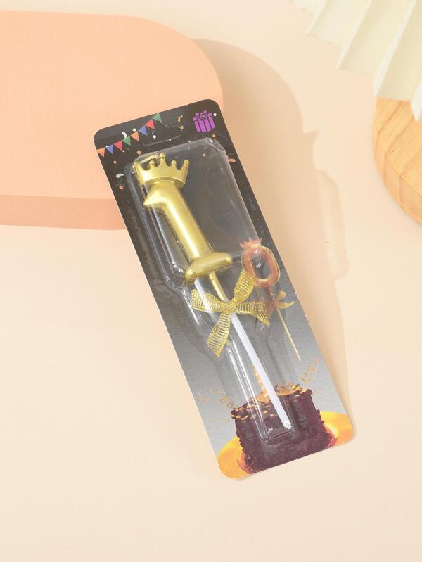 شمعة مزينة بتاج ذهبي للرقم 1 لحفلات عيد الميلاد وعيد الميلاد