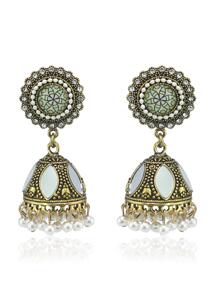 2入組歐美復古誇張風格的燈籠形和鐘形耳環,繩手工珍珠流蘇搭配花型切割設計,適用於女士 - 白色 - 查看 1